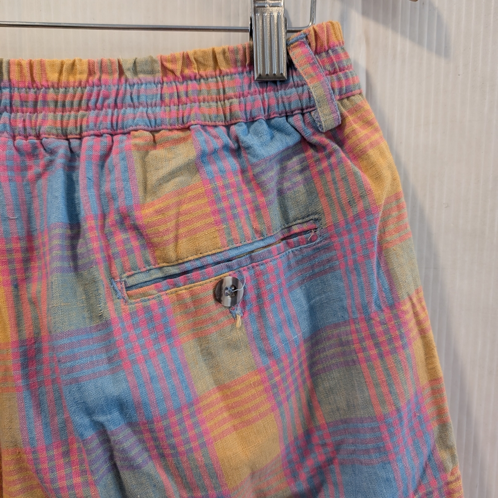 VINTAGE Liz Thomas 80s Plaid Multicolor Womens Pleated Shorts - Picture 5 of 9